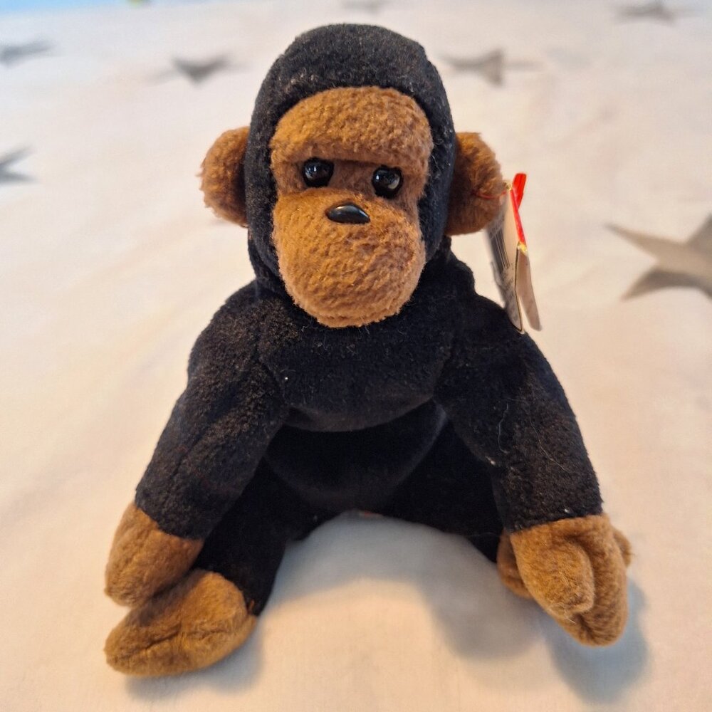1996 Vintage Ty Beanie Baby Congo the Gorilla Plush Toy With Hang Tag Attached